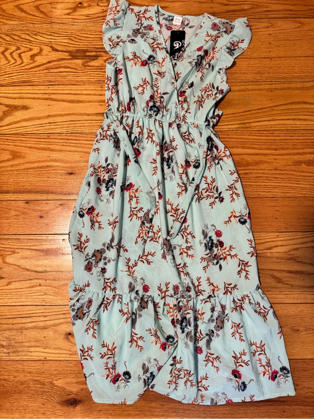 Mint Green Floral Wrap Midi Dress